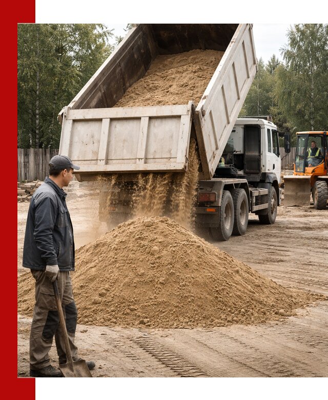 Доставка и продажа песка с разгрузкой в Петергофе