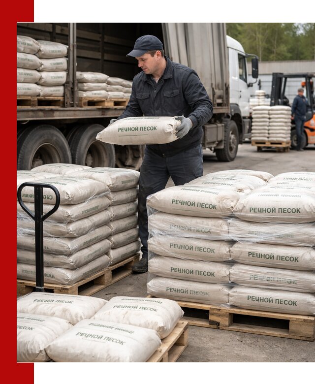 Речной песок в мешках с доставкой в Петергофе