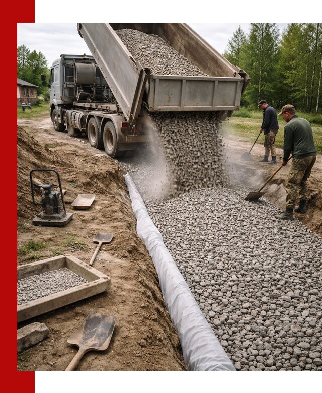 Гравий для дренажа с доставкой в Петергофе качественный и недорогой