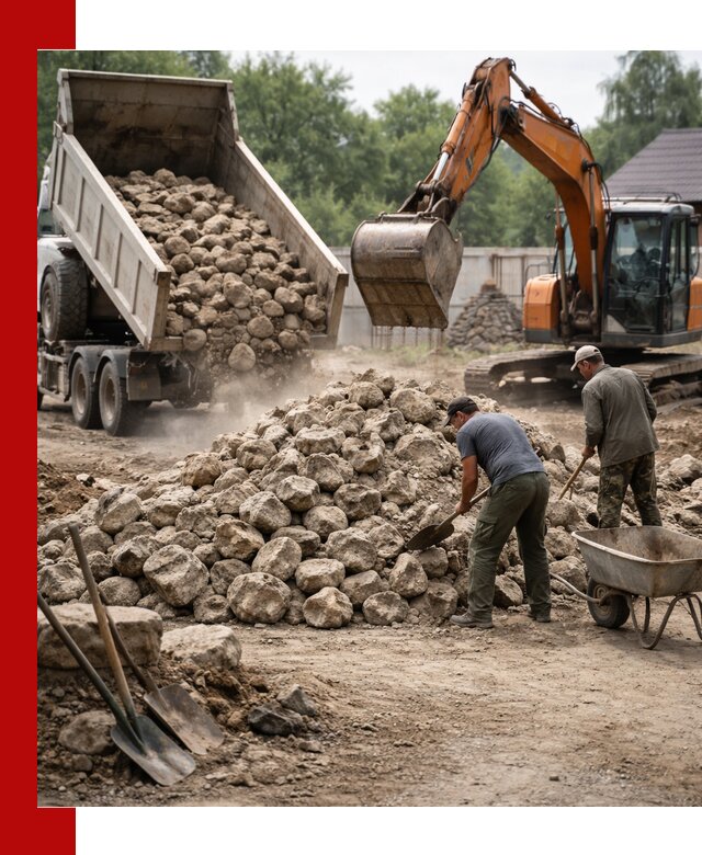 Доставка и разгрузка бутового камня в Петергофе