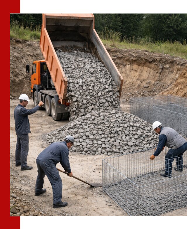Камень для габионов с доставкой в Петергофе быстро и надёжно