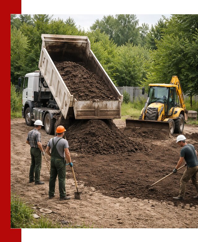 Доставка и укладка грунта для выравнивания участка в Петергофе
