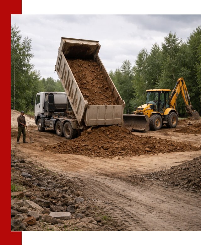 Доставка суглинка самосвалами в Петергофе подсыпка и планировка