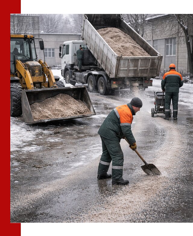 Реагент против гололеда с доставкой и нанесением в Петергофе