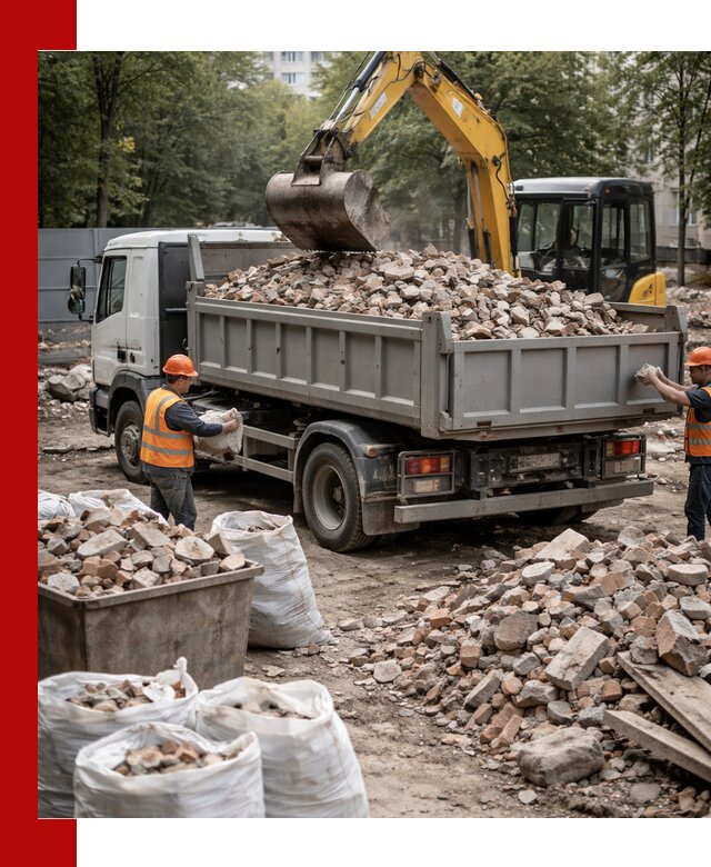 Вывоз строительного мусора в Петергофе с самосвалами и контейнерами
