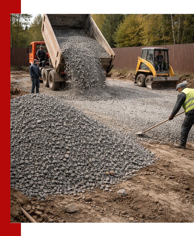 Отсыпка участка щебнем с доставкой и уплотнением в Петергофе