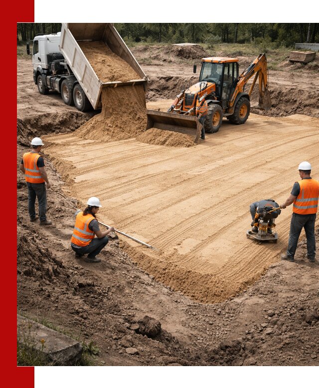 Устройство песчаной подушки для фундаментов и дорог в Петергофе